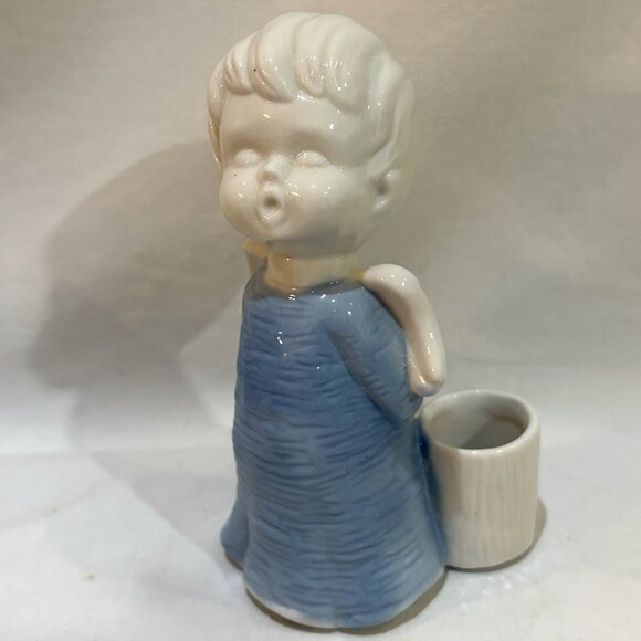 VTG Japan Sanmyro Blue and White Ceramic Angel Figurine 5" Planter Candle Holder - Picture 1 of 7